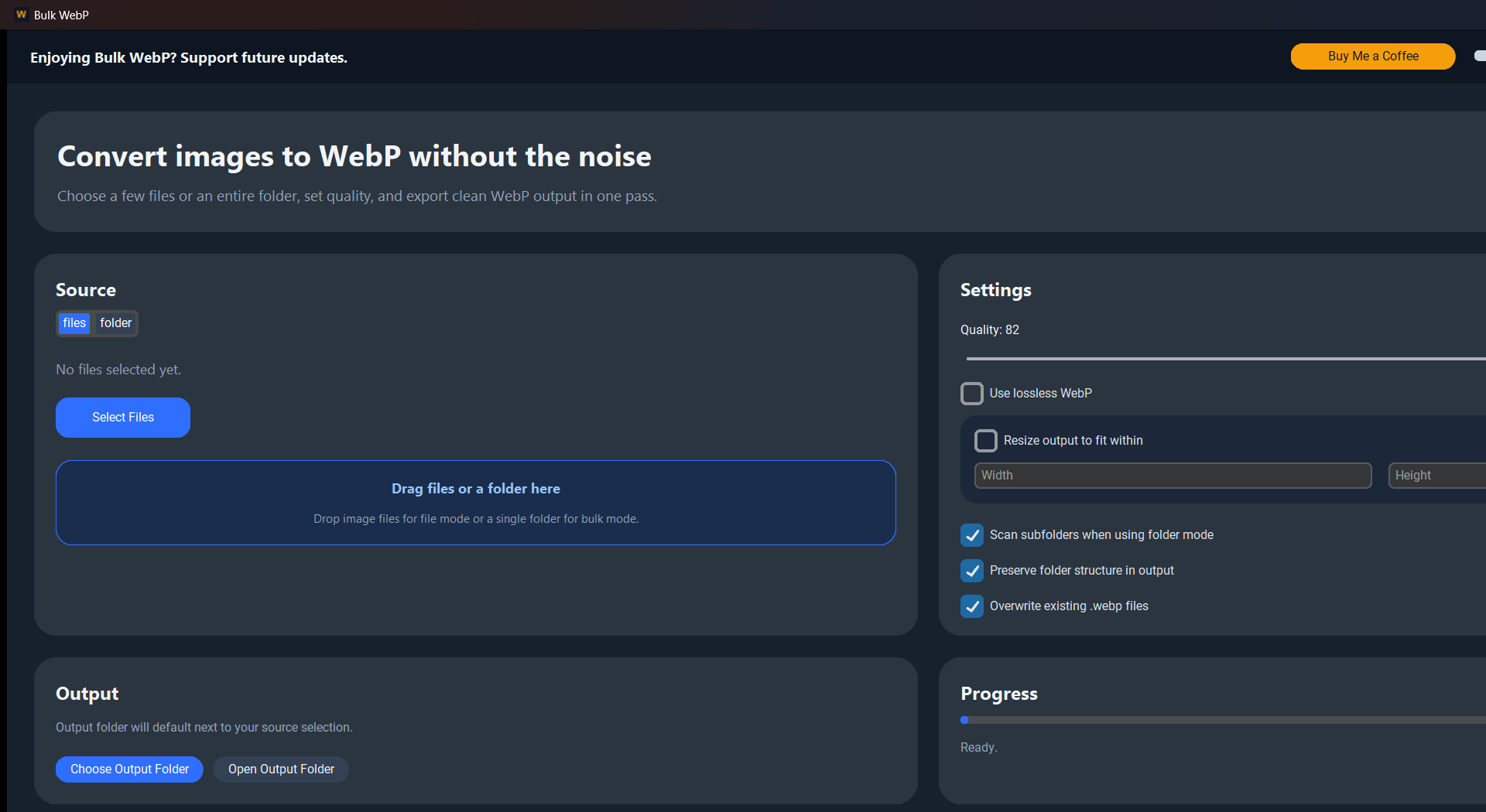 Bulk WebP desktop app screenshot